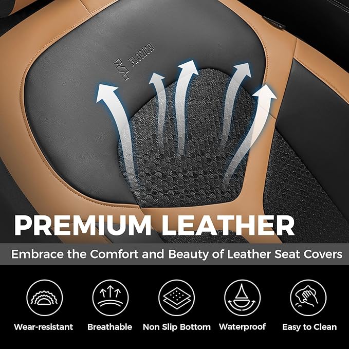 FLORICH Car Seat Covers Full Set, Universal Seat Cover 5 Seats, Automotive Seat Covers with Mesh Leather, Waterproof Car Seat Protector, Breathable Car Seat Cushion for Most Car SUV Truck, Orange
