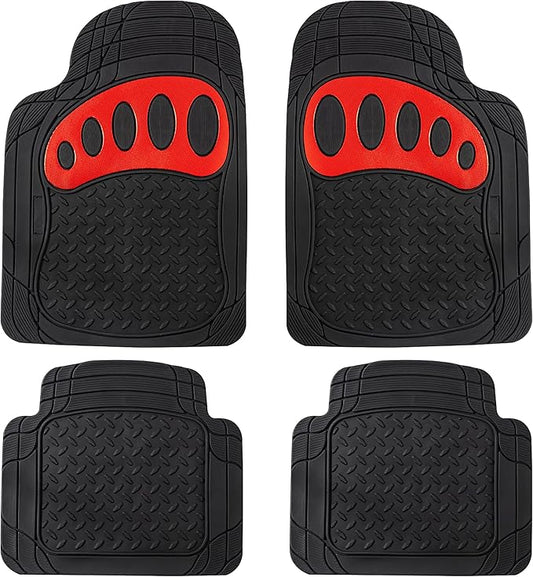 FH Group Automotive Floor Mats - Heavy-Duty Footprint Design Rubber Floor Mats for Cars, Universal Fit Full Set, Climaproof Floor Mats, Trimmable Floor Mats for Most Sedan, SUV, Truck Floor Mats Red