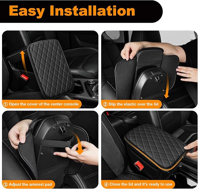 Center Console Cover for Cars Fit for Jeep Gladiator Leather Armrest Covers with 2 Storage Bags(Black)