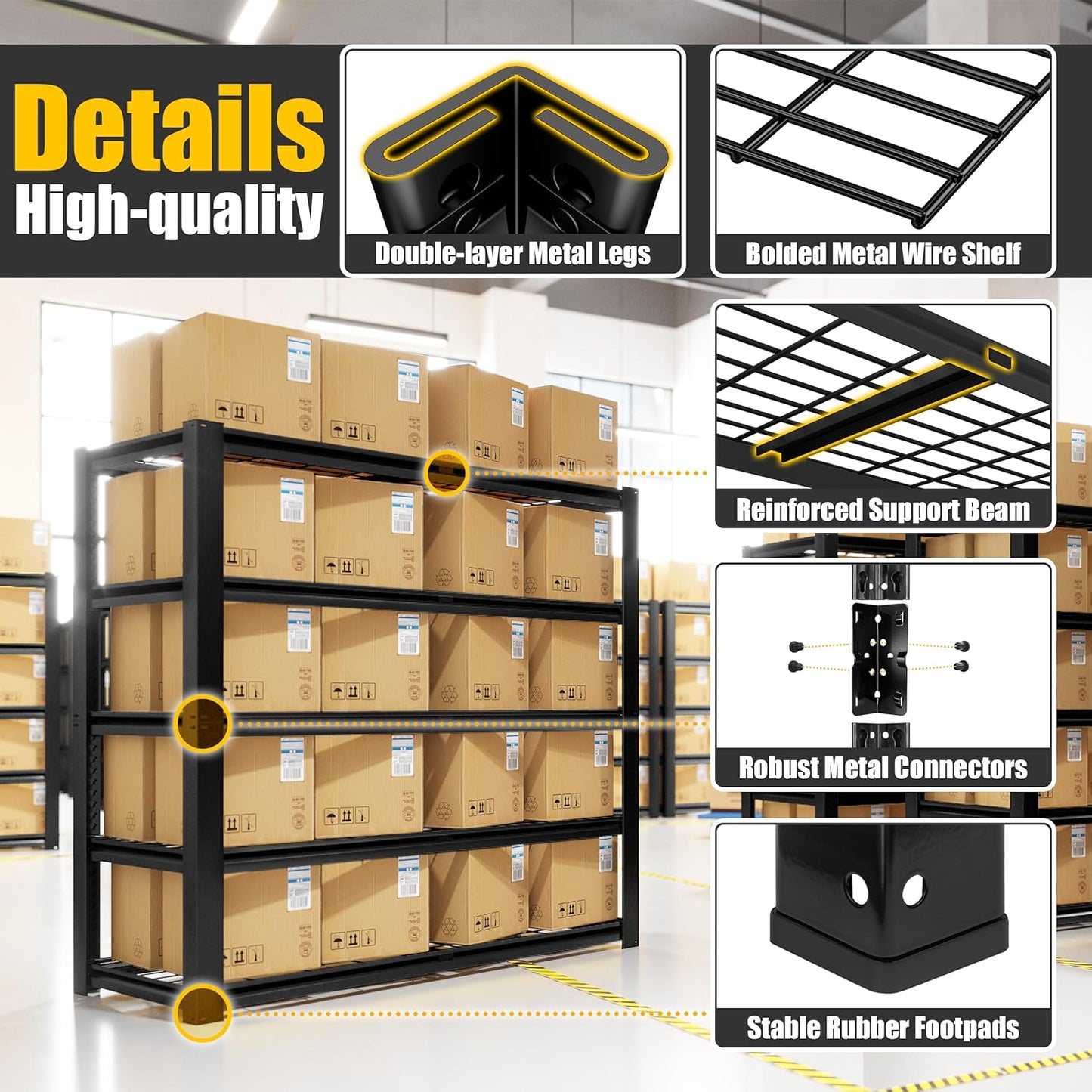 PrimeZone 72" H X 48" W X 18" D Heavy Duty Garage Shelving 5 Tier 2500 LBS Storage Shelves Adjustable Industrial Metal Wire Shelf Unit for Garage,Basement,Pantry,Warehouse,Commercial 3Pack