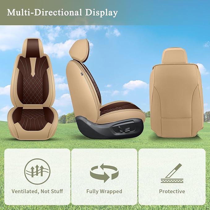 Car Seat Covers Front Seats for Honda CR-V CRV 2015-2025 2026, Breathable Cooling Ice Silk Leather Car Seat Covers, 2 Seats Vehicle Seat Protector Seat Cushion Auto Accessories (Black&Beige)