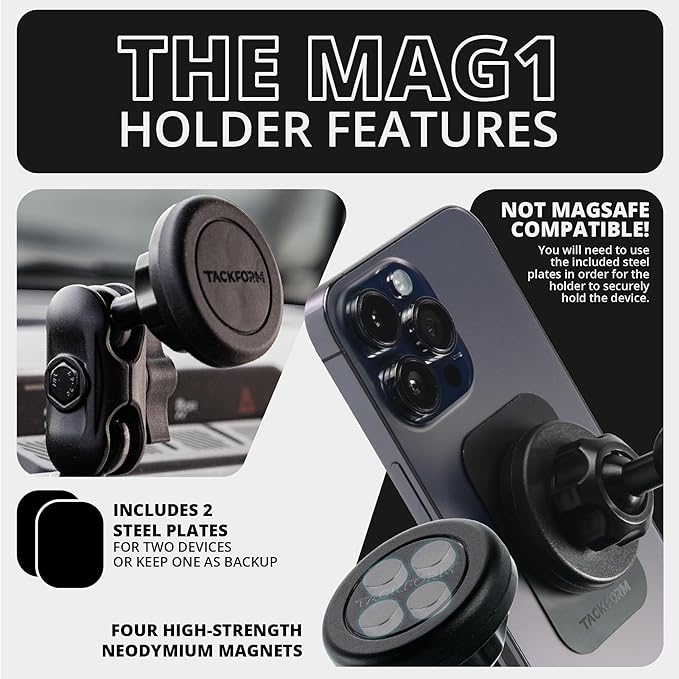 Tackform Link Phone Mount with Top Dash Clip - Compatible with 2021-2025 Ford Bronco | Aluminum | Zero Slip, Anti-Scratch | Universal Magnetic Phone Holder | 2" Arm | Red | (NOT MAGSAFE Compatible)