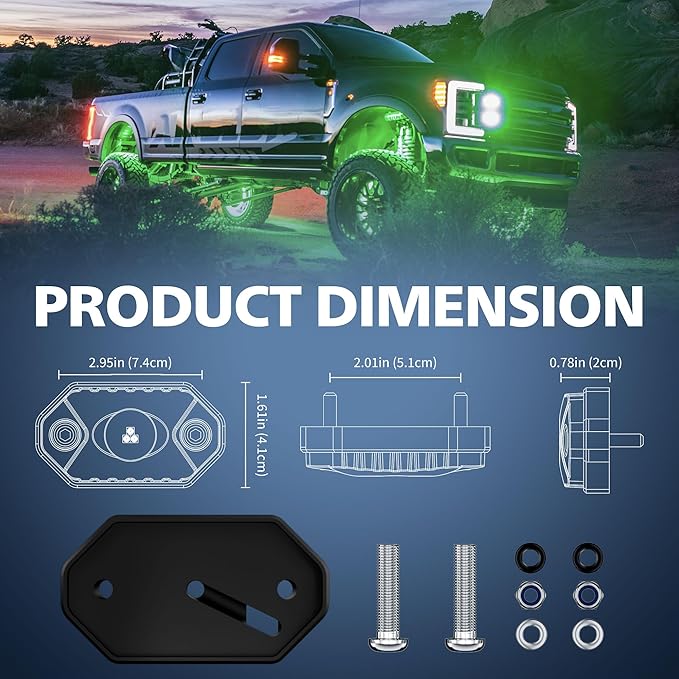 4WDKING Amber LED Rock Lights, 4 Pods IP68 Waterproof Underbody Glow Trail Rig Lamp LED Neon Lights for Truck Off Road Truck Car Boat ATV SUV Motorcycle