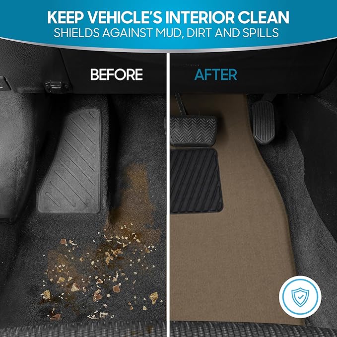 Beige Heavy Duty Front & Rear Carpet Floor Mats Universal Liners for Car SUV Van & Truck, All Weather Protection with Anti-Slip Nibs, Fit Contours of Most Vehicles