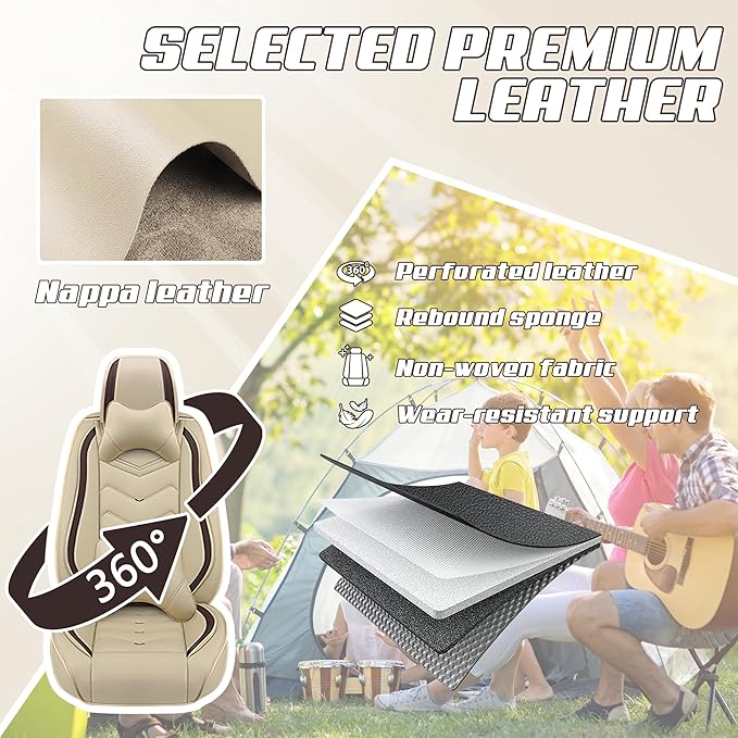 Car Seat Covers Fit for Toyota rav4 2000-2026, Stylish Sport Seat Covers, Waterproof Wear-Resistant Premium Nappa Leather Car Seat Cover.(Full Set with Pillow/Beige)