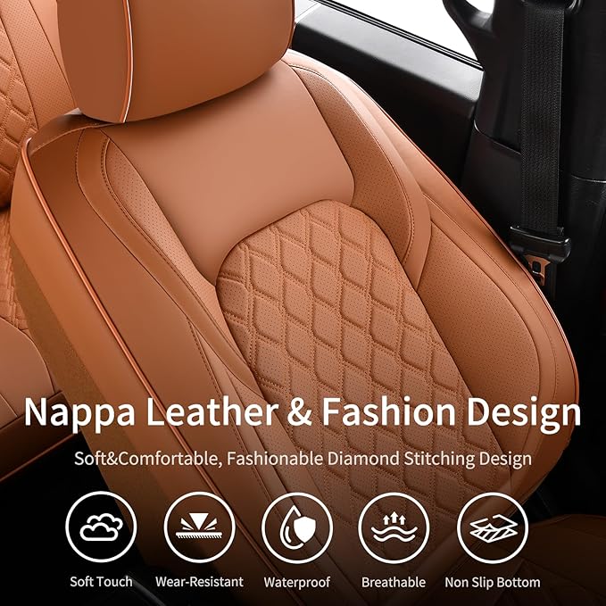 Huidasource Tacoma Car Seat Covers, 360° Full Coverage Waterproof Leather Cushion Cover Fit for Toyota Tacoma 2016-2023 SR SR5 Limited TRD Sport/Pro/Off Road All Cab Front Row(Front Pair/Brown)