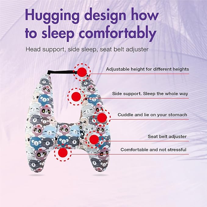 Car Pillow for Kids, Car Neck Head Support Cushion Set,Travel car seat Safety Pillow,h Shape car Sleeping Pillow Kids,Pillow case can be Disassembled and Washed (C)