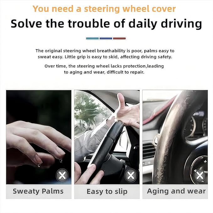 Car Steering Wheel Cover, 15 inch Microfiber Leather Carbon Fiber Soft Anti-Slip Breathable, Universal Size Elastic Car Accessory for Most Cars (Orange)
