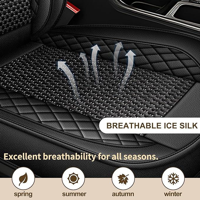 TTX LIGHTING for Subaru Impreza 2012-2026 Car Seat Covers, Breathable Ice Silk & Leather Seat Protector, Cool & Anti-Sweat for Long Driving, Airbag Compatible, 5 Seats Full Set (Black)