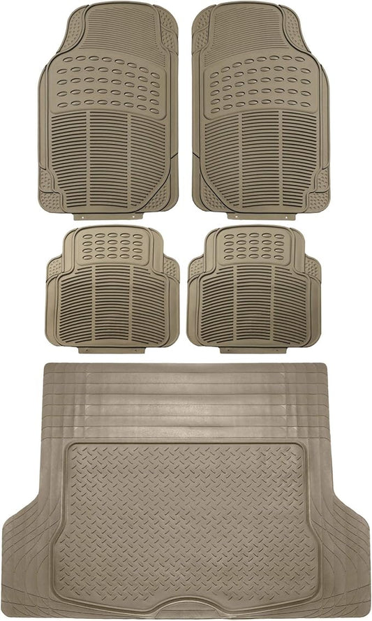 FH Group Trimmable Rubber Floor Mats Full Set - Universal Fit for Cars Trucks and SUVs F11305 + F16400 (Beige)