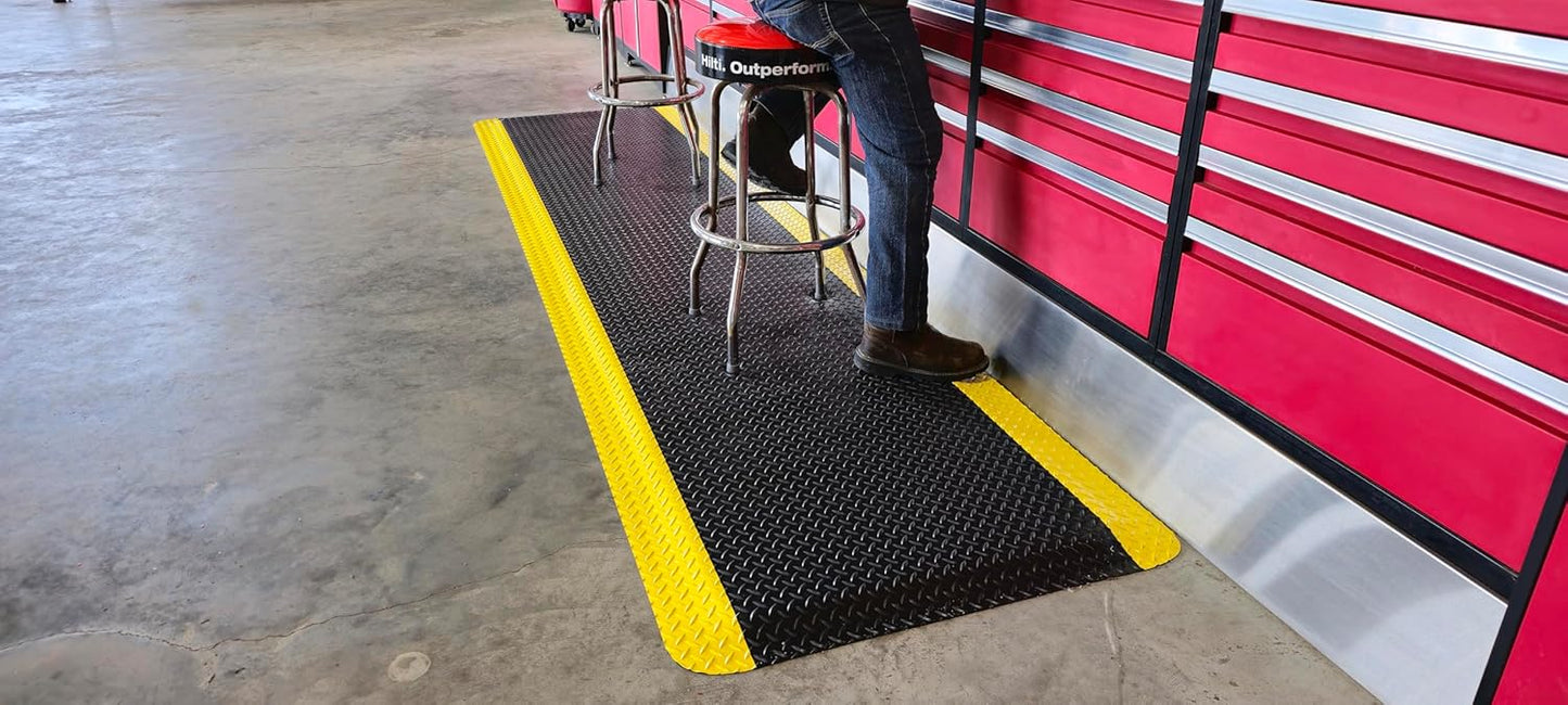 Rhino Mats, American Classic Diamond Anti-Fatigue Mats, Industrial Ergonomic Comfort Standing Mat for Work, Home, Garage, Office, Kitchen or Anywhere (Black/Yellow 9/16" Thick, 4 FT. x 15 FT.)