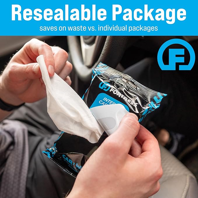 Fortress Car Interior Wipes (25 ct, Pack of 8) for Car Interior Cleaning, Dashboard, Seats, Detailing, and Steering Wheel [Travel Size] Skin-Safe Car Interior Cleaner Supplies