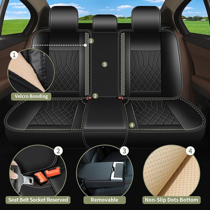 Full Set Car Seat Covers for Honda HRV HR-V 2016-2026: Breathable Perforated Leather Seat Cover (Black)