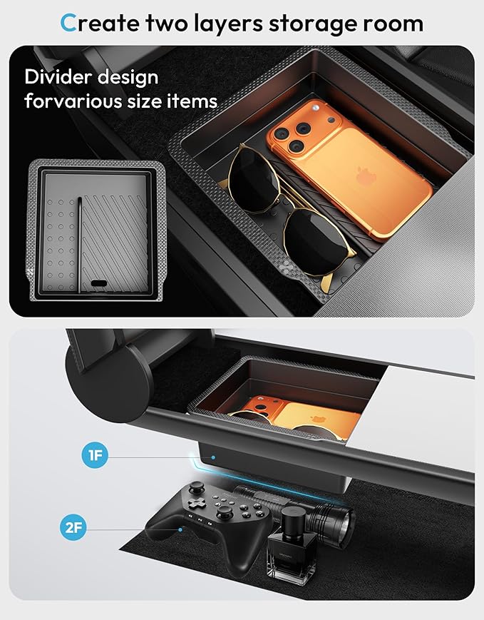 XINTUO Tesla Model Y Juniper 2025 2026 & Model 3 Highland 2024 2026 Center Console Organizer Tray [Slide Smoothly + Easy Installation] Cup Holder for Tesla Model Y Juniper Accessories