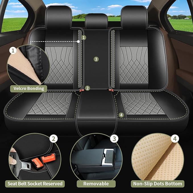 Full Set Car Seat Covers for HRV Honda HR-V 2016-2026: Breathable Perforated Leather Seat Cover 5 Seats (Black&Grey)