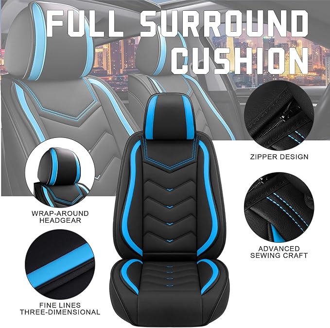 CTDS Car Seat Covers for Jeep Grand Cherokee L 2021-2026, Stylish Sport Seat Cover, Premium Nappa Leather Car Seat Cover. Automobile Seat Covers Sets.(Standard 2 Seats/Black Blue)