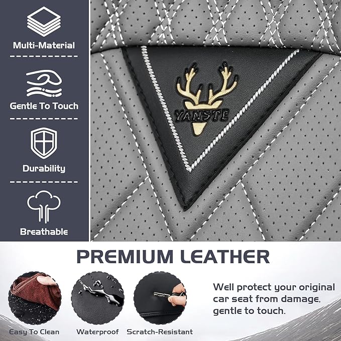 Truck Seat Covers for Chevy Silverado 1500 2007-2026, Waterproof Premium Leather Full Coverage Car Seat Cover, Muscle Sport Style Auto Interior Seat Cover Sets (Full Set/Black Gray)