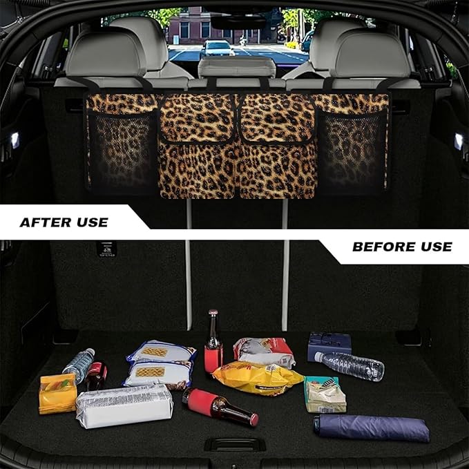 Backseat Trunk Organizer for Car Brown Leopard Print Back of Seat Car Organizer with Extra Storage Space for SUVs,Trucks,Vans,Car Organization
