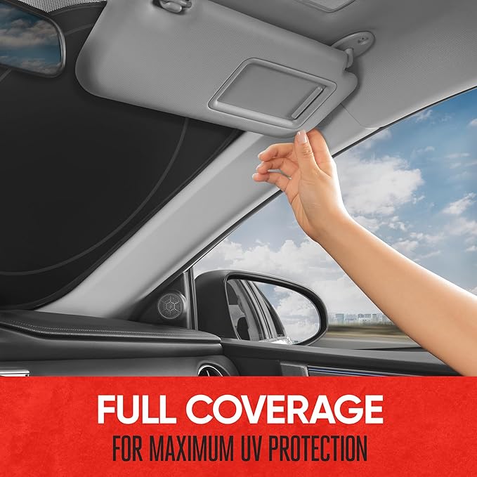 Motor Trend Foldable Car Sun Shade with Storage Bag, Collapsible Sun Visor for Windshield (X-Large, 74 x 37 inches)