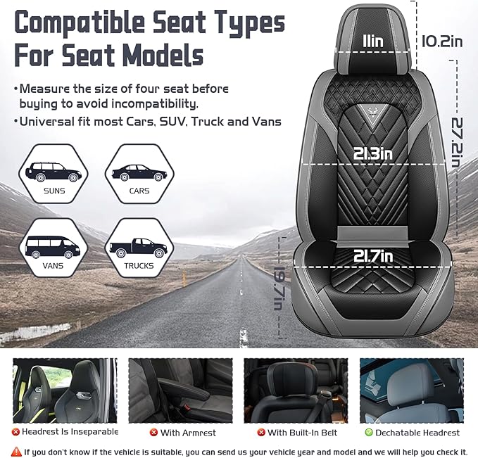 Truck Seat Covers for Chevy Silverado 3500 2007-2026, Waterproof Premium Leather Full Coverage Car Seat Cover, Muscle Sport Style Auto Interior Seat Cover Sets (Full Set/Gray Black)