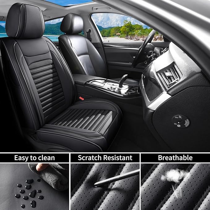 Front Seat Covers Fit for Toyota Corolla 2000-2025,2026, Car Seat Covers Front Seats, Breathable Faux Leather Automotive Seat Covers Front Pair Anti-Slip Seat Cover(Black, Front)
