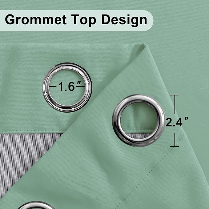 XWZO 100% Blackout Curtains 2 Panels with Tiebacks- Double Layers Heat and Full Light Blocking Window Panels with Grommets for Narrow Short Windows, Light Sage, W38 x L45, Set of 2