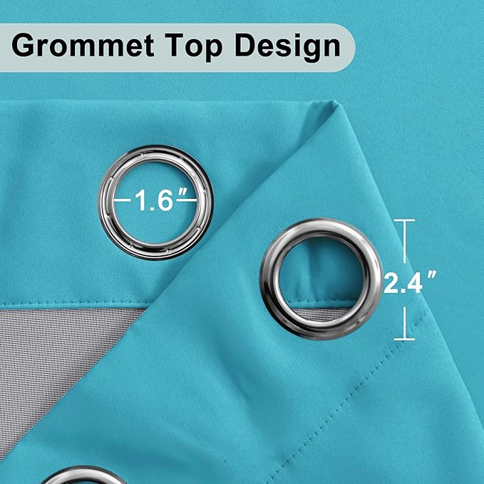 XWZO 100% Blackout Curtains 84 Inches Long with Tiebacks- Privacy Protection & Noise Blocking Window Draperies Grommet Top with Black Liner for Bedroom/Living Room, Turquoise, W60 x L84, Set of 2