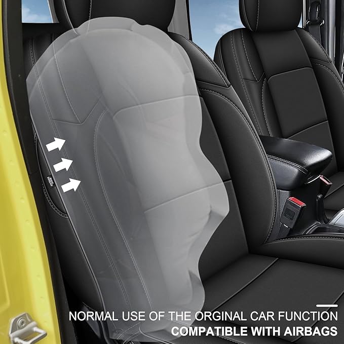 Custom Fit Seat Covers for Jeep Wrangler 4 Door JL: Unlimited Sahara Rubicon 392 Freedom Altitude Islande 2018 2019 2020 2021 2022 2023 2024 with Rear Cup Holder,Faux Leather,Black (Not for 4XE)