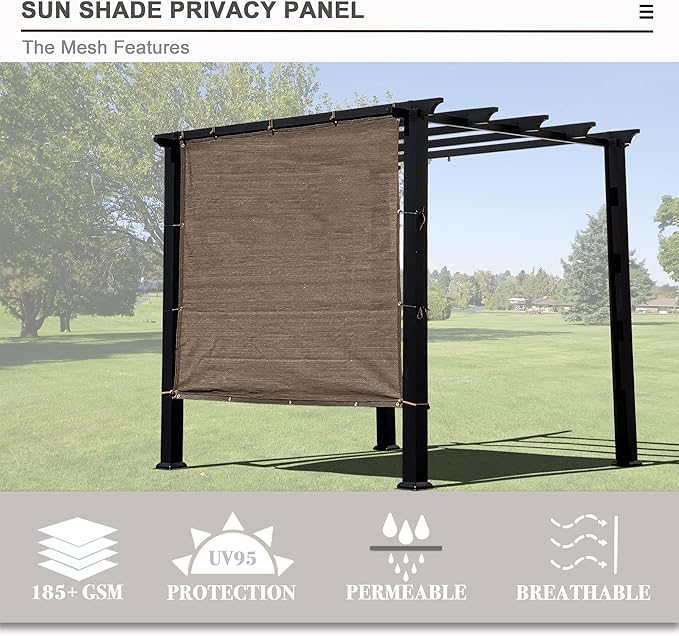 Alion Home Sun Shade Privacy Panel with Grommets and Hems on 4 Sides for Patio, Awning, Window, Pergola or Gazebo - Mocha Brown (12' x 12')