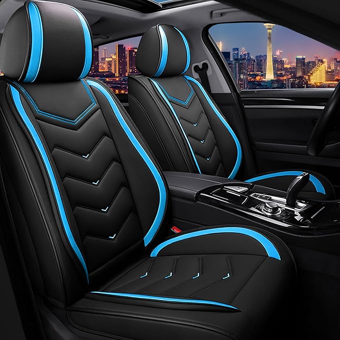 CTDS Car Seat Covers for Hyundai Kona 2018-2026, Stylish Sport Seat Cover, Premium Nappa Leather Car Seat Cover. Automobile Seat Covers Sets.(Standard 2 Seats/Black Blue)