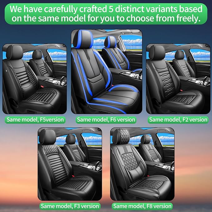 Fit 4Runner Car Seat Covers (5 Seats) for Select Toyota 4Runner 2003-2024 2025 2026 - Full Coverage Leather,Airbag Compatible, Waterproof & All Weather Seat Cushion Protector,Full Black-Blue