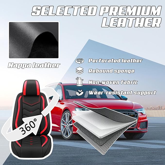 Car Seat Covers Fit for Infiniti g37 2000-2026, Stylish Sport Seat Covers, Waterproof Wear-Resistant Premium Nappa Leather Car Seat Cover.(2 Pcs Front/Black Red)