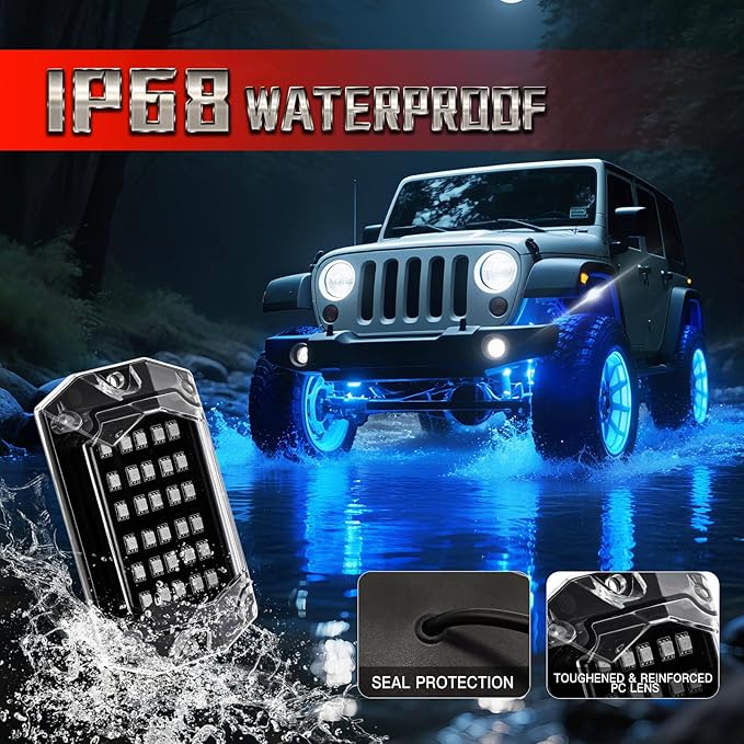 16 Pods RGB LED Rock Lights for Trucks Offroad Pickup Trailer Sedan SUV Cars, Waterproof Multicolor Neon Underglow Kit with Bluetooth APP/RF Remote, Vehicle Accent Underbody Light Underneath 12V