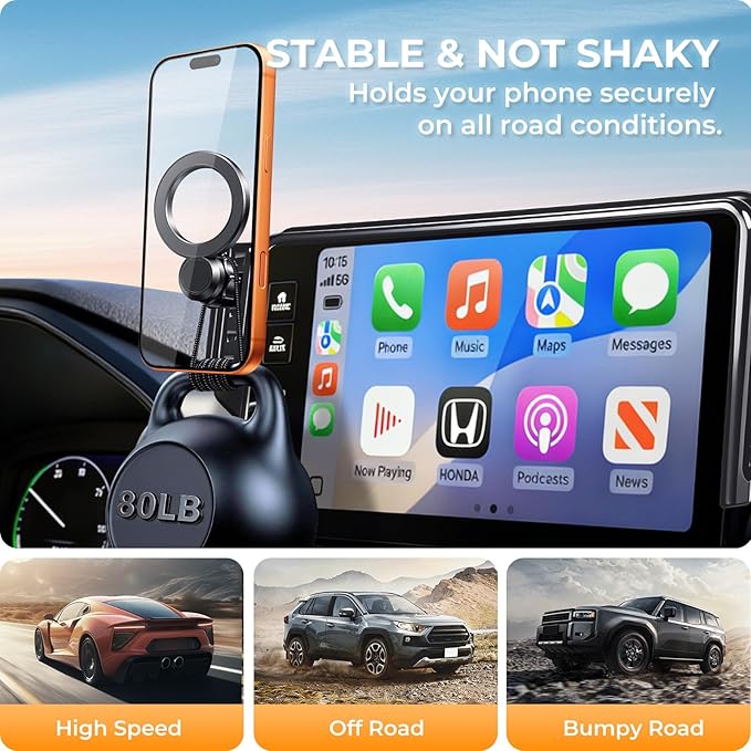 Car Phone Holder for Honda CRV & HRV 2026 2025 2024 2023 (Only for 7/9-Inch Screen) 360° Rotation Magnetic Cell Phone Mount, Compatible with Magsafe, Does Not Affect Air Vent