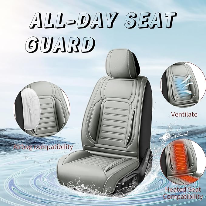 Fit HRV Premium Leather Car Seat Covers Compatible with Honda HRV 2016-2025 2026, Breathable, Wear Resistant, Airbag Compatible, All-Weather Protection & Full Coverage, Full Set Gray