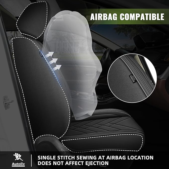 AOMSAZTO Front Seat Covers Fit for Nissan Pathfinder 2011-2025 2026 Waterproof Faux Leather Car Seat Cover Compatible with Airbag(2PCS Front, Black)