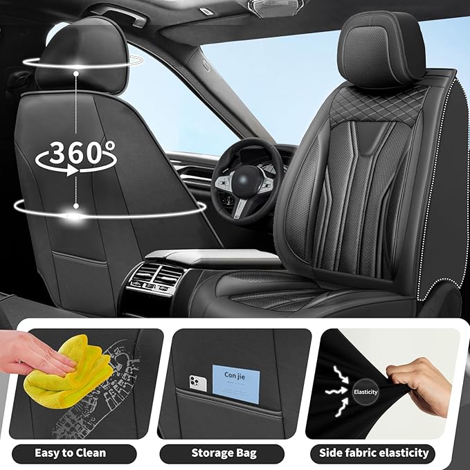 Fit Sonata Car Seat Covers Premium Leather for Hyundai Sonata 2007-2025 2026. Waterproof， Breathable, Scratch-Resistant & All-Weather Seat Cushion Protector（Full Set All Black）