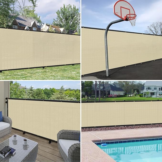 Windscreen4less Privacy Fence Screen Heavy Duty Windscreen Fencing Mesh Fabric Shade Net Cover with Brass Grommtes for Outdoor Wall Garden Yard Pool Deck, 8'x272' Beige