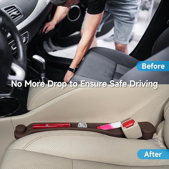 Givifive Car Seat Gap Filler Set of 2, 3IN1 Seat Side Gap Filler Plug with Storage Slot & Hook Function, Soft Foam Universal Fit Car SUV Truck Fill Gap Between Seats Console Organizer（Narrow Brown）