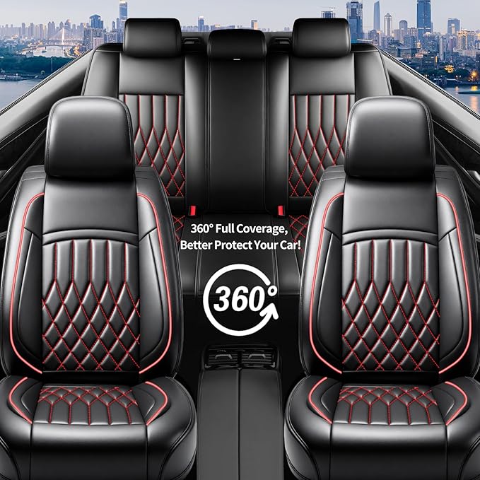 Fit for Equus Seat Covers Compatible with Hyundai Equus 2011-2016 - Waterproof Breathable Leather Automotive Seat Cushions Protector,Airbag Compatible,Full Set 5 Seats(Redline)