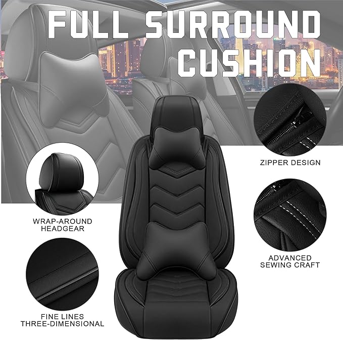 CTDS Car Seat Covers for Chevy Equinox 2005-2026, Stylish Sport Seat Cover, Premium Nappa Leather Car Seat Cover. Automobile Seat Covers Sets.(Luxury 2 Seats/Pure Black)