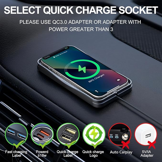 Wireless Car Charger, 15W Max Wireless Charger for Car, Non-Slip Charging Pad Compatible with iPhone 17/16/15/14/13/12, Samsung Galaxy S25-S9 (Type-C)