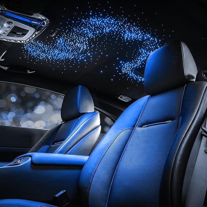 CHINLY 16W 550pcs 13.1ft 0.03in Bluetooth APP/Remote RGBW LED Fiber Optic Star Ceiling Lights Kit +Adapter+Cigarette Lighter for Car/Home Theater