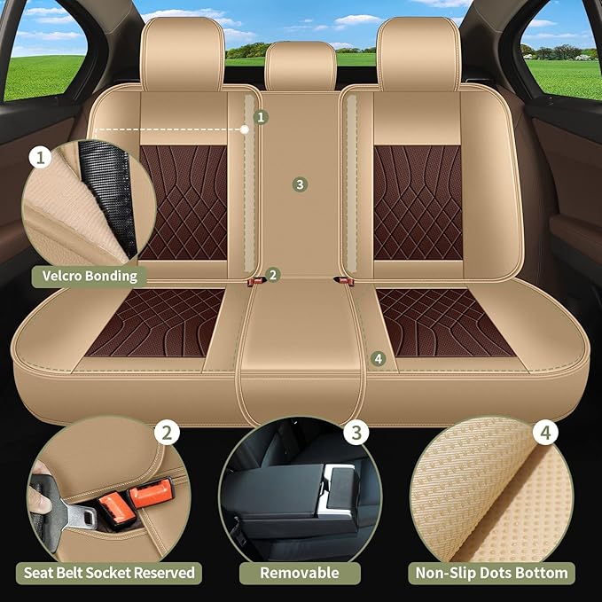 Breathable Car Seat Covers for Nissan Altima 2025 2026 2024 2022 2021 2020 2019 2018 2017 2016 2015 2014 2013 2012 2011 2010 2009, Perforated Leather Full Set (Beige&Brown)