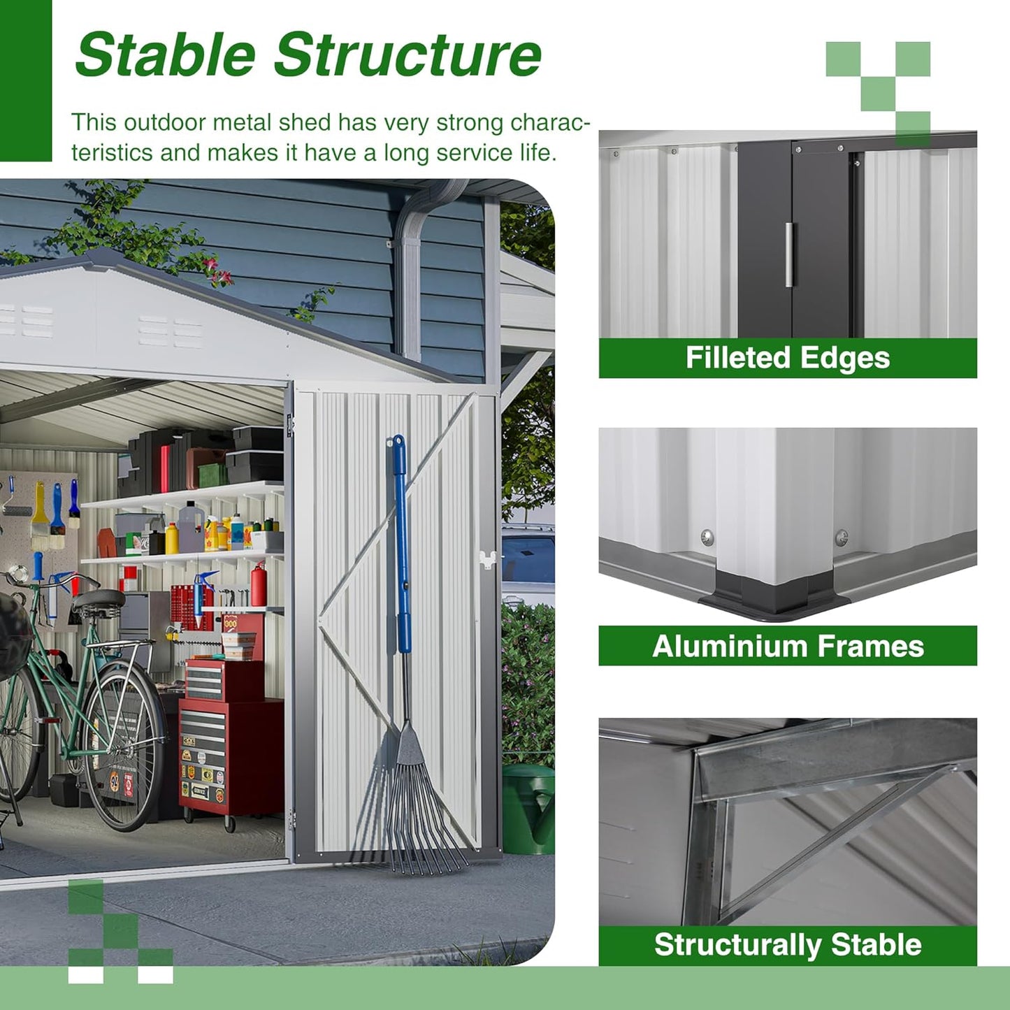 10X8 FT Outdoor Tool Storage Shed with Metal Foundation & Lockable Doors, All Weather Metal Sheds for Garden, Patio, Backyard, Lawn
