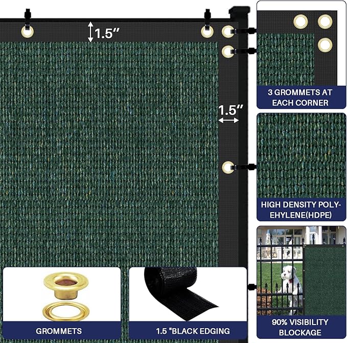 Windscreen4less Privacy Fence Screen Heavy Duty Windscreen Fencing Mesh Fabric Shade Net Cover with Brass Grommtes for Outdoor Wall Garden Yard Pool Deck, 8'x146' Green