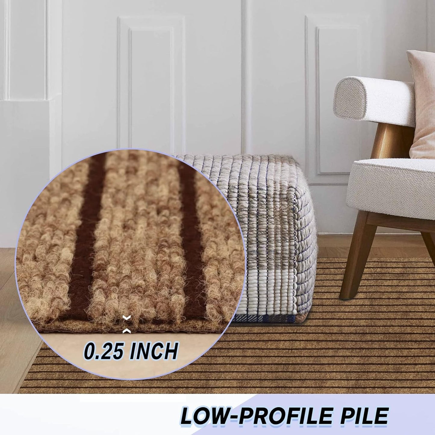 Custom Size Backed Non-Slip Area Rugs Runner, Easy Clean, Waterproof Runner Rugs for Hallway Entryway, Kitchen, Laundry, 2FT x 16FT, Brown Stripe