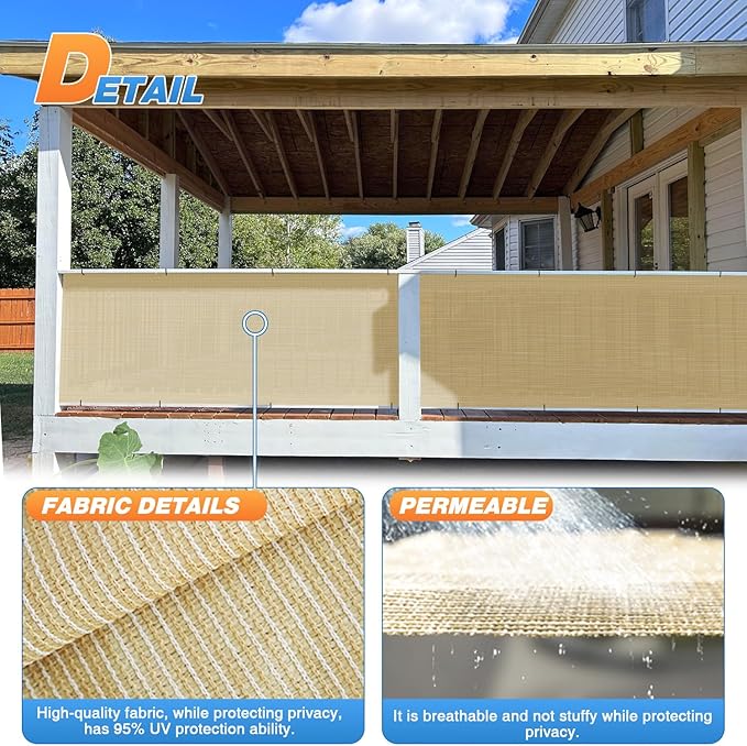 TANG Sun Shade Fabric Roll 8'x6' Shade Cloth for Garden Beige HDPE Mesh Shading Pergola Cover Replacement Canopy, 95% Blockage Sunshades for Outdoor Patio Backyard Plant