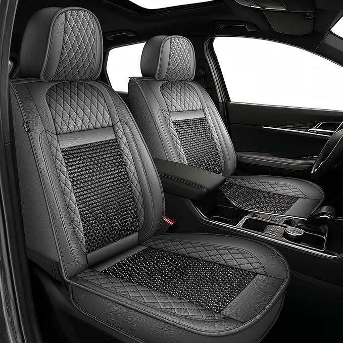 TTX LIGHTING for Ford Edge 2007-2026 Car Seat Covers, Breathable Ice Silk & Leather Seat Protector, Cool & Anti-Sweat for Long Driving, Airbag Compatible, 5 Seats Full Set (Black&Gray)