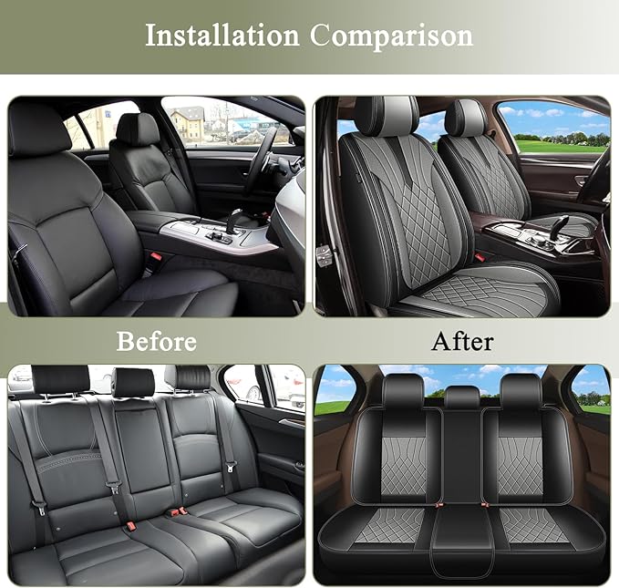 Full Set Car Seat Covers for Subaru Outback SUV 2010-2025 2026 - Breathable Perforated Faux Leather - Compatible with airbags - Black&Grey